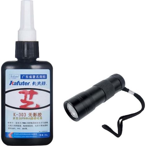 Colle forte 50 g pour verre, plastique et caoutchouc, usage professionnel, séchage sous lampe UV inclus (1/4)