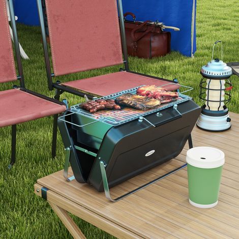 Mini barbecue à charbon BBQ portable avec coque de valise barbecue de table pliable pour jardin, camping, pique-nique noir