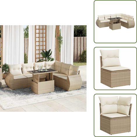 7-tlg. Garten-Sofagarnitur mit Kissen Beige Poly Rattan - Gartensofa Set - Garten Sofa Set - Outdoor Sofa Set - Garten Sofagarnitur (1/5)