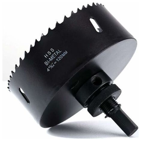 Scie cloche 120 mm, acier rapide HSS M42, foret perforé bi-métal, fraise perforée avec tige hexagonale et foret pour bois, plastique, plaques de plâtre, cloison sèche et tôle métallique (1/5)