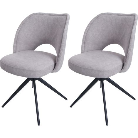 Lot de 2 chaises de salle à manger HWC-N72, chaise de cuisine rembourrée, pivotante Auto-Return, tissu/textile (420g/m²) (1/2)