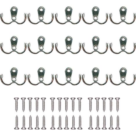 Doppelte Metallgarderobe mit 15 Haken für Zuhause, Regale, Schubladen, Spinde und Badezimmer – Silber (1/5)