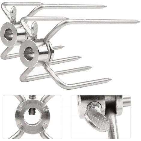 2 pinces à viande pour tournebroche, aiguilles à viande pour brochette de grill en acier inoxydable d'un diamètre de 11,5 mm avec vis de blocage (1/4)