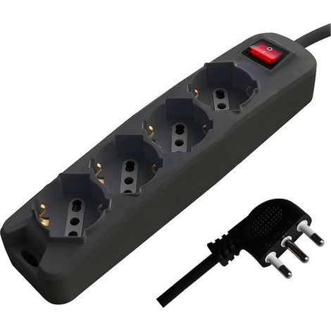 V-TAC 4-fach Steckdosenleiste 10/16A doppelseitig/Schuko 45° Schalter 1,5m Kabel 16A Stecker