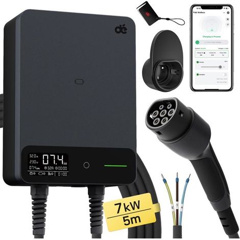 Chargeur EV, Puissance Max 7.4kW, Longueur de Câble 7.5m, Wallbox 7.4kW 5m, TYPE2