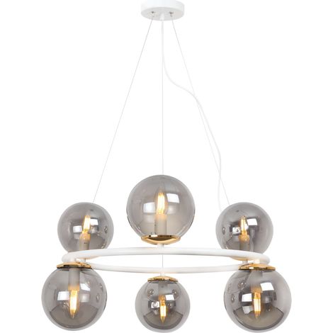 LÁMPARA COLGANTE AURA ORO BLANCO 6 PANTALLAS PLANAS GRAFITO E14