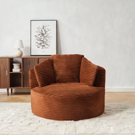 Fauteuil en tissu corduroy orange assise profonde en corduroy (1/5)