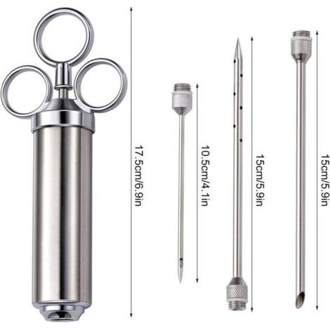 60 ml Marinadenschlauch aus Edelstahl 304 mit 3 Aufsätzen für Marinaden, Flüssigkeiten und Dipsaucen. Grillutensil. (1/5)