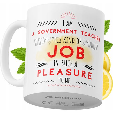 Taza para profesor de gobierno. Divertida taza de café/té con diseño gráfico y texto humorístico. Taza para cumpleaños, santos, días festivos. Taza premium para ocasiones especiales en casa, oficina,  (1/5)