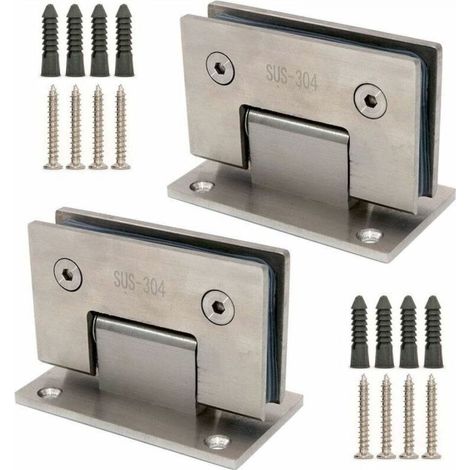 Set of 2 frameless glass door hinges, wall mounting brackets, suitable for 8-12mm glass panels, 80-100cm doors, 90-degree opening and closing (1/5)