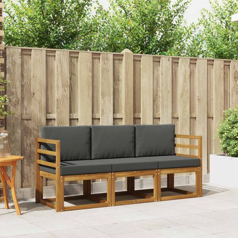 Outdoor-Sofagarnitur mit Kissen 3 pcs Natur und Anthrazit