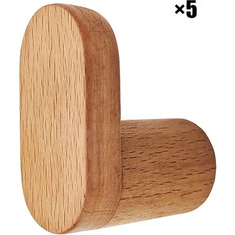 Paquete de 5 ganchos de madera Instalación sin taladrar Estilo rústico retro Ideales para baños, recibidores y dormitorios