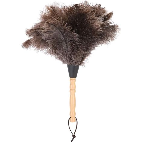 Plumeau en Plumes d'Autruche 34cm, Plumeau pour la Maison, Manche Bois Naturel, Nettoyage Antistatique et, pour Meubles et Étagères (1/5)