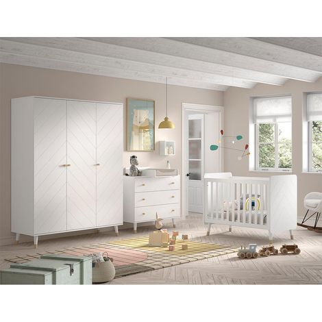 Pack - Lit Bébé, Armoire & Commode "Billy II" 60x120cm Blanc
