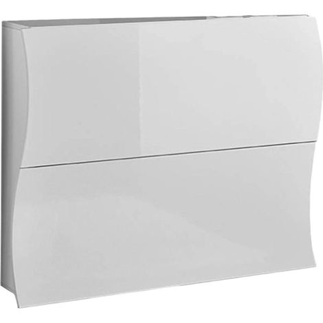 Dmora Scarpiera moderna, Made in Italy, a 2 ante a ribalta, Portascarpe da ingresso, cm 101x27h82, colore Bianco lucido, con imballo rinforzato (1/5)
