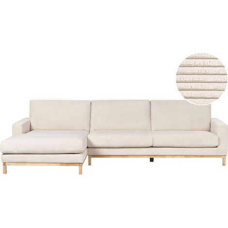 Corner Sofa 4 Seater SIGGARD II Corduroy Light Beige Right Hand
