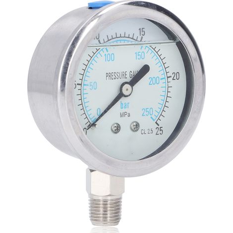 Manomètre à vide à cadran transparent, boîtier en acier inoxydable, pour usage industriel et domestique, filetage NPT 1/4", 0 à 25 MPa (1/5)