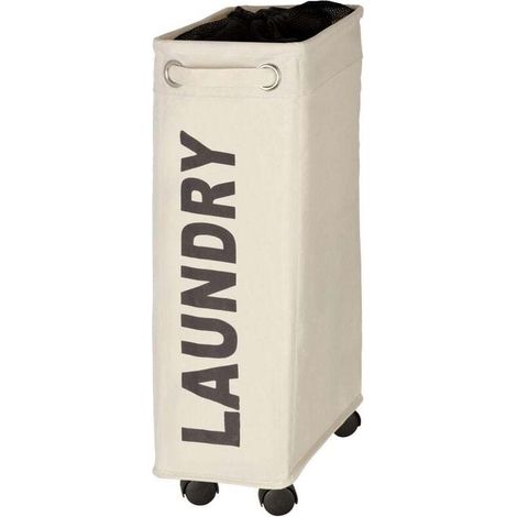 CORNO Wäschekorb, schmaler Wäschekorb mit Rollen, Design „Laundry“, 43 l, platzsparend, Tragegriffe, Polyester, 18,5 x 60 x 40 cm, Beige (1/4)