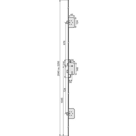 Finish – Serrure multipoint en applique 3 pênes dormants en acier – Saillie 20 mm – 2 tours de clé – Pour portes jusqu'à 2250 mm de hauteur