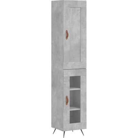 Buffet bahut commode armoire meuble de rangement organisateur cuisine salle de séjour salon haut 34,5 x 34 x 180 cm bois d'ingénierie gris