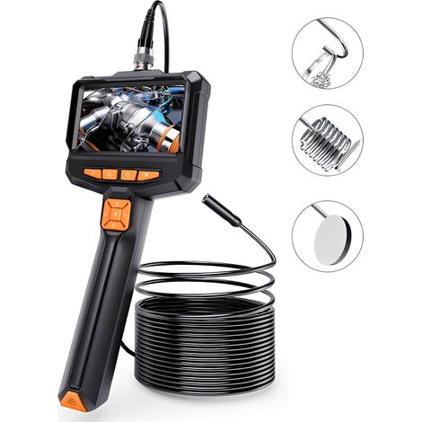 Caméra endoscopique avec écran IPS 4,3", 1080P, 8 LED réglables, étanche IP67, câble semi-rigide 5 m (noir) (1/5)
