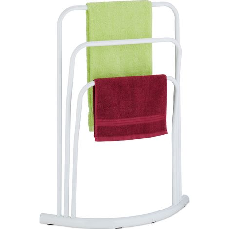 Relaxdays Porte-serviettes non fixe, 3 barres, HxLxP: 86 x 66 x 21 cm, support salle de bain, semi-circulaire, blanc (1/5)
