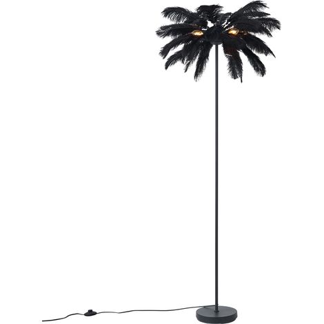 QAZQA Art Deco Floor Lamp Black with Black Feathers - Peahen (1/5)