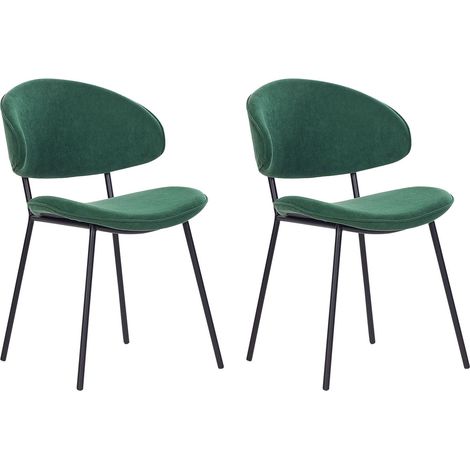 Set di 2 sedie da pranzo con sedile imbottito in tessuto verde senza braccioli Kiana