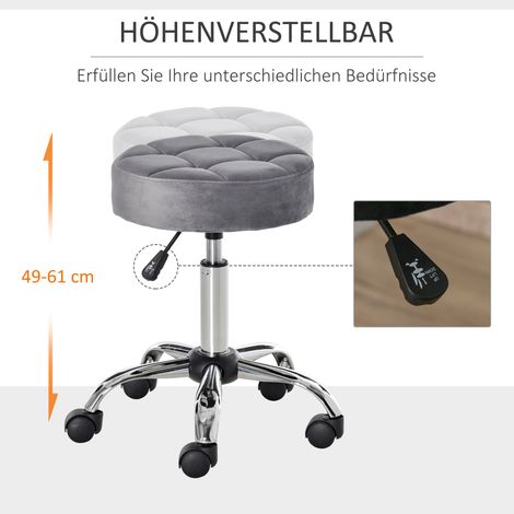 Fauteuil roulant de salon pivotant réglable en hauteur, assise en velours effet mousse, piètement chromé, gris clair, 35x35x49-61 cm
