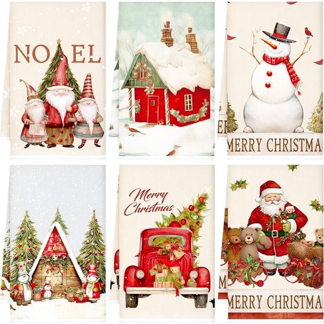 Noel Decoration Lot de 6 Torchon Cuisine Lot Décoration Noël Essuie (1/5)