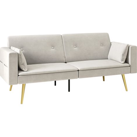 Sofá cama de 2 plazas beige con respaldo reclinable y bolsillos laterales HOMVRA (1/5)