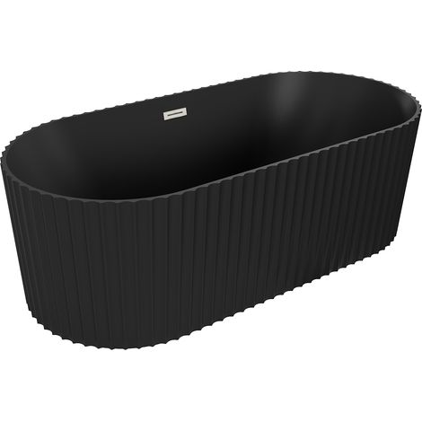 Mexen Paola bañera exenta acanalada 170 x 80 cm, negro mate, rebosadero níquel cepillado - 52721708071-97 (1/3)