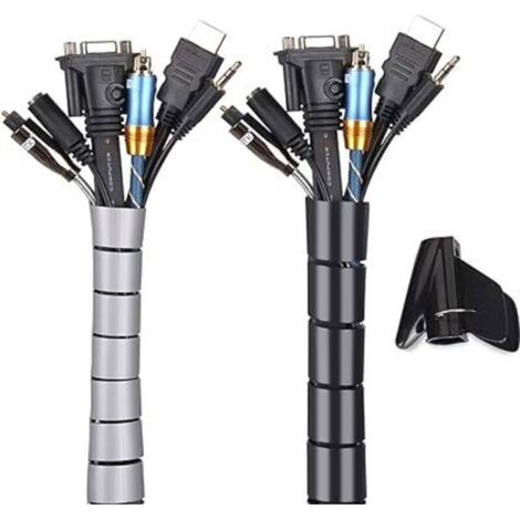Noir et Gris, Cache Cable 2 Pack, Flexible Range 2x3M PE Câble Rangement Organisateur de Câble pour Ranger ou Cacher les câbles, Gaine pour câbles (2.8cm diamètre et 2.2cmdiamètre ) , Organisateur (1/5)