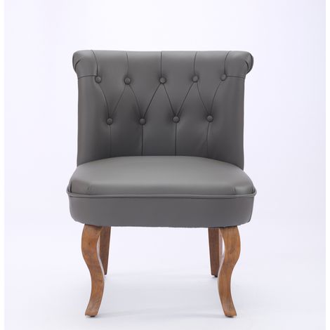 CHICFURN Poltrona lounge in pelle grigia 60,5 x 56 x 72,5 cm, gambe in legno, per soggiorno (1/5)