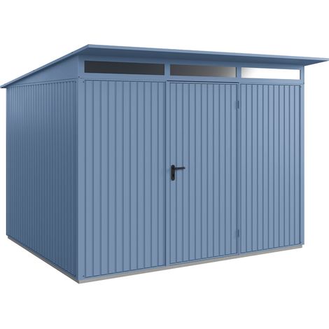 Hörmann Metall-Gerätehaus Berry Classic mit Pultdach Typ 3, 313 x 283 cm, taubenblau, 8,9 m², 1-flüglige Tür (1/5)