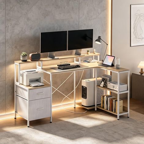 Bureau d'angle avec éclairage LED RGB 172 x 100 cm blanc (1/5)