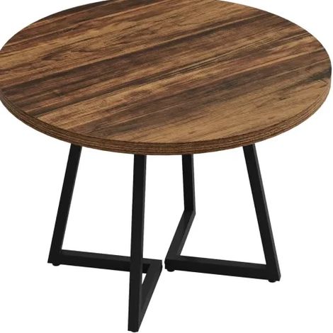Table à manger ronde industrielle 80 x 80 x 75 cm MDF et métal noir brun rustique (1/5)