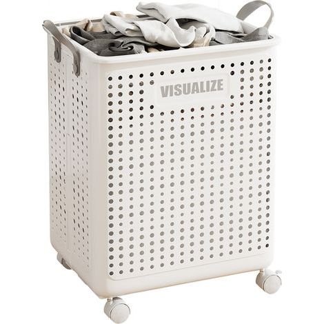 FENOPLASTICAPanier à linge roulant, grand chariot à linge pliable à roulettes, collecteur de linge facile à déplacer, organisateur multifonctionnel pour vêtements sales, 46 x 38 x 22 cm, blanc (1/5)