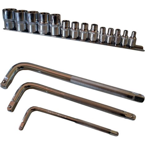 Trade Shop - Juego De 14 Llaves De Vaso Torx 1/2"1/4"3/8" 4 A 24 Mm 3 Llaves L - (1/3)