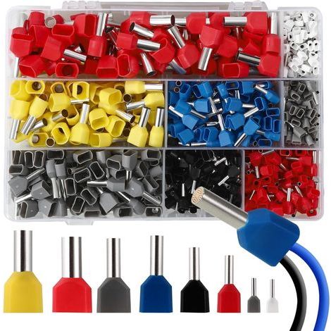 750pcs 0.5-10mm² Double Crimp Bits, Double Crimp Wiring Ends, Pre-Insulated Electrical Connectors, Brass Core Wire Lugs, Double Quick Connect (1/5)
