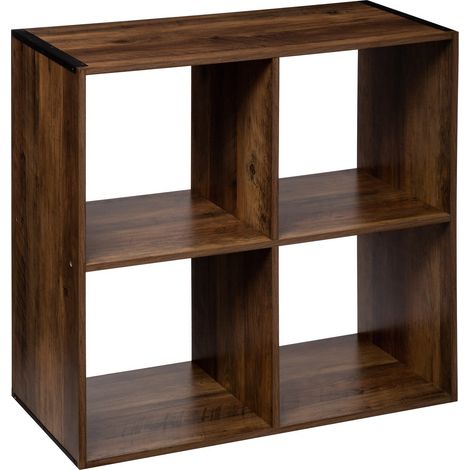 5Five Simply Smart – Étagère bibliothèque 4 compartiments en bois foncé – Dimensions L. 67,5 cm x P. 32 cm x H. 67,5 cm – Charge max 62 kg (1/6)