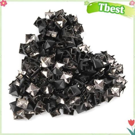 Tbest goujon de rivet 200 pièces Rivets carrés en métal élégant bricolage chaussures sacs chapeaux quincaillerie pince Noir mat (1/5)