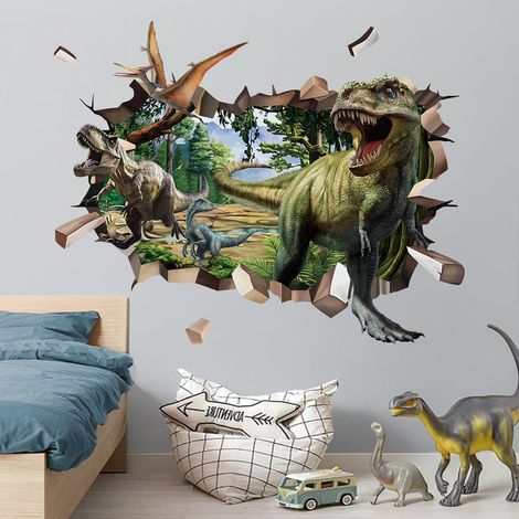 Stickers Muraux Dinosaure 3D Jungle Autocollant Mural Dino (1/5)