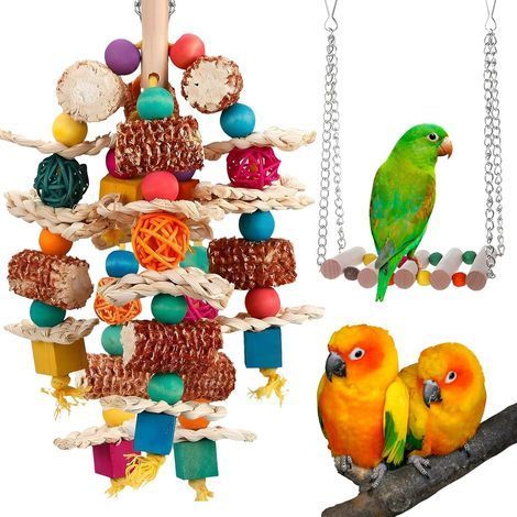 2 Pièces Jouet Pour Perroquet, Épi De Maïs Naturel, Balançoire En Bois, Accessoire Cage Oiseau, Pour Calopsitte Et Gris D'Afrique (1/5)