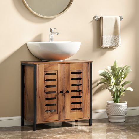 Armoire industrielle sous 60x30x60 cm Brun l’évier portes à 2 lattes avec fermeture magnétique Étagère réglable rustique