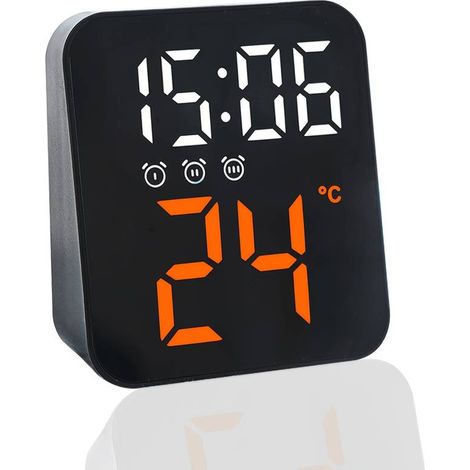 Sveglia digitale compatta, modello da comodino, 3 funzioni di allarme, display LED portatile con indicatore di temperatura, luminosità regolabile, adatta a scrivanie, camere da letto, uffici, famiglie (1/5)