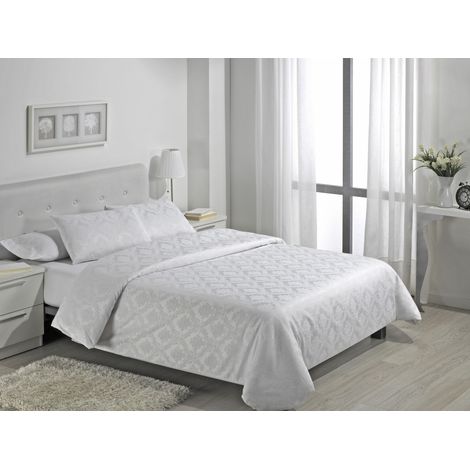 Juego de FUNDA NORDICA + 2 fundas de cojín Viena color blanco - Cama de 150 (5 piezas) - Tejido jacquard - 50% algodón / 50% poliéster. Gramage: 115 (1/3)