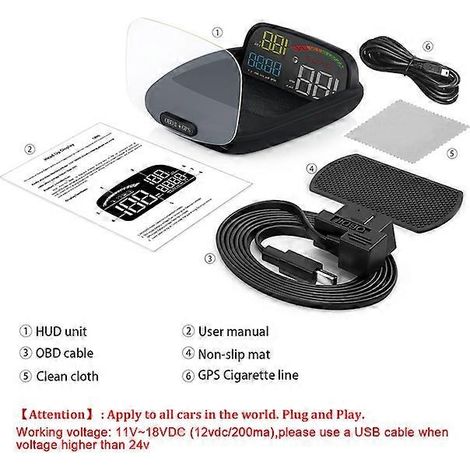 GPS de voiture C800 OBD2 avec affichage tête haute (HUD), enregistrement de conduite, alarme de survitesse, température d'huile, consommation de carburant, ordinateur de bord (1/5)
