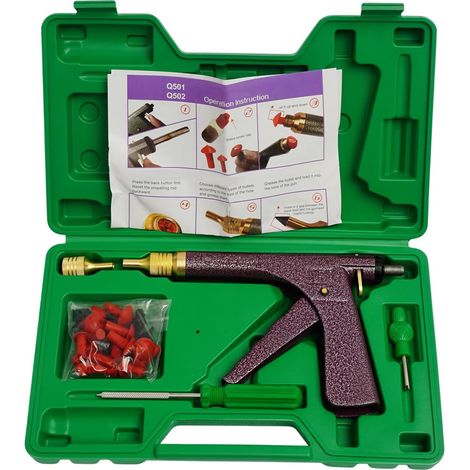 HAUTOUR Kit de Réparation de Pneus sans Chambre à Air avec Pistolet Equipé de Bouchons Champignons pour Réparer Les Crevaisons et Les Flats sur Voitures, Motos, VTT, Camions et Tracteurs (1/5)