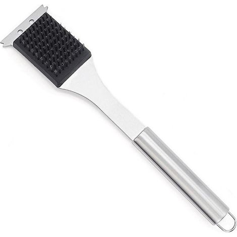 Filiyano-Brosse et grattoir de nettoyage en acier inoxydable pour barbecue, avec manche de 43 cm (17 pouces), idéal pour les grilles, plaques de (1/5)
